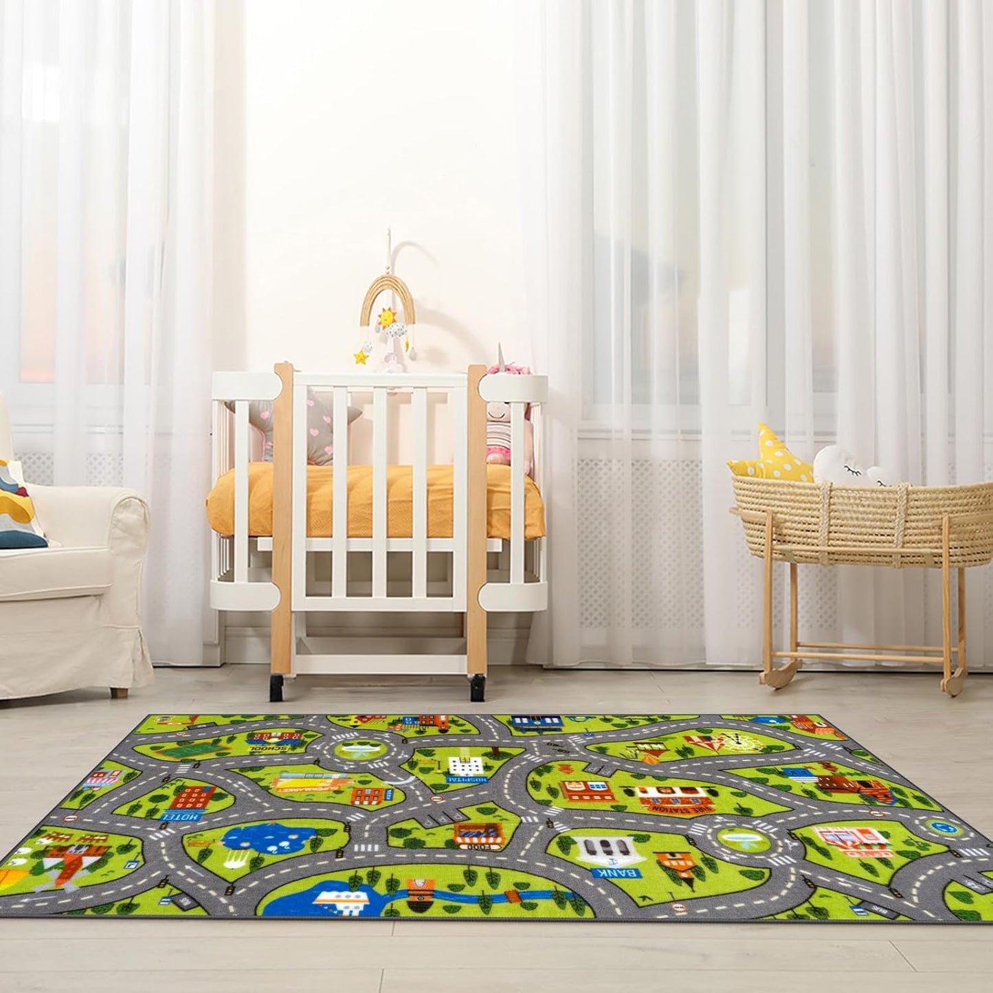 STARUIA Washable Kids Play Rug for Playroom, Boys Car Rug for Kids Toy Cars Have Fun Safely, Non-Slip Educational City Road Rugs Carpets for Kid Room Bedroom, 60" x 32"