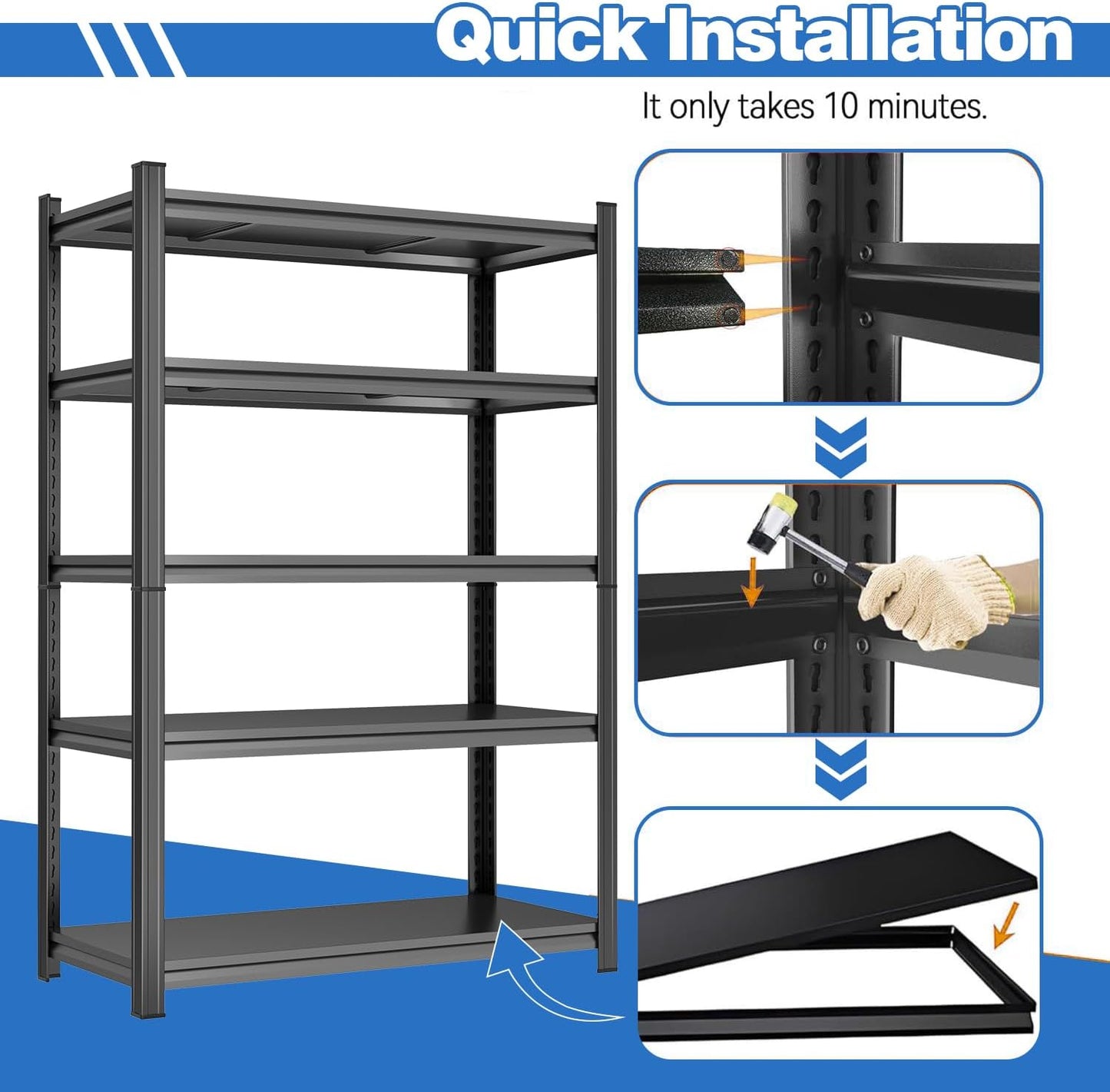 Garage Shelving 3500LBS Storage Shelves 5-Tier Adjustable Metal Shelving Units Garage Storage Shelves Heavy Duty for Industrial, Warehouse, Basement, Commercial, Black