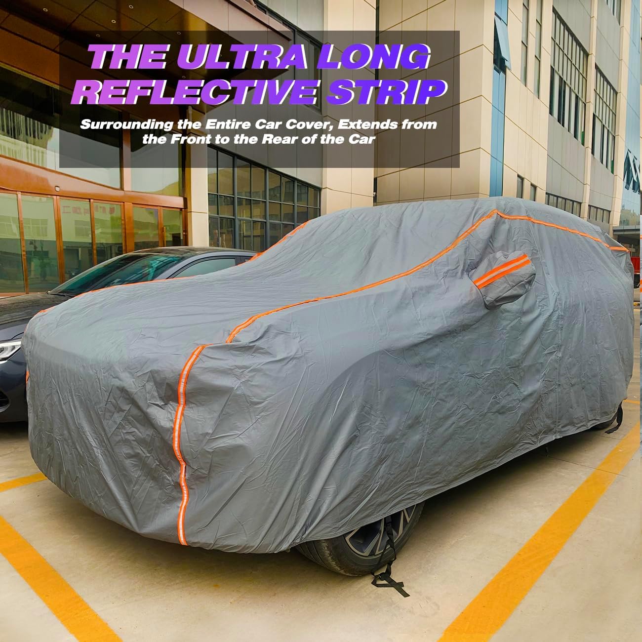 KEYOOG Universal Waterproof Heavy Weight Full Car Covers, Fit Pickup, All Weather, Outdoor Full Cover Weatherproof UV Sun Protection Snow Dust Storm Resistant with PEVA Cotton, Fit Length 180"-206"