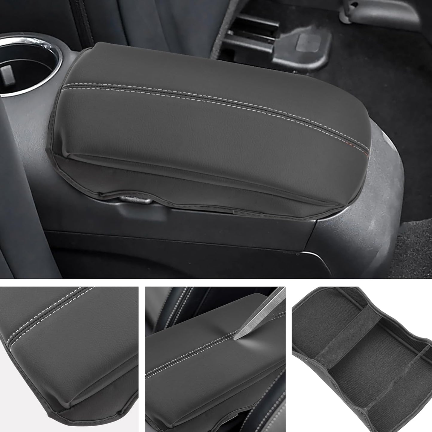 SXCY for 2024 2025 Mustang Armrest Cover (Thickened) for Mustang 2025 Accessories 2024 2025 Mustang Center Console Cover 2025 Mustang Middle Console Cover (Grey Stitched)