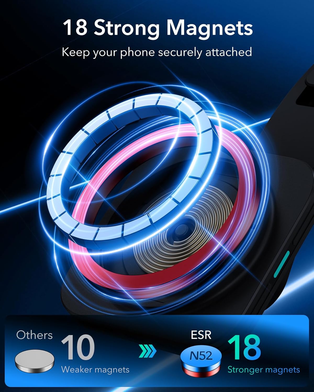 ESR for MagSafe Car Mount Charger, Dashboard Magnetic Wireless Car Charger Mount, Compatible with MagSafe Car Charger, for iPhone 16/15/14/13/12, Galaxy S25, Fast Charging, Car Accessories, Black