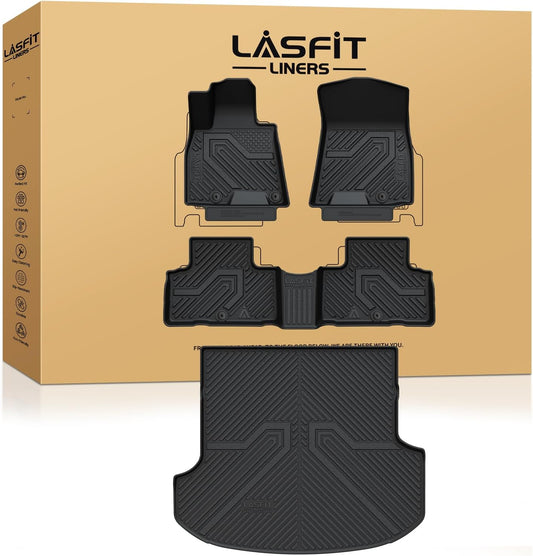 LASFIT Floor Mats & Cargo Mat for Genesis GV80 2021-2024(Fit 5 Seats), TPE All Weather Protection Custom Fit 1st & 2nd Row Rubber Floor Liners for GV80 Automotive Accessories, Black, Easy to Clean