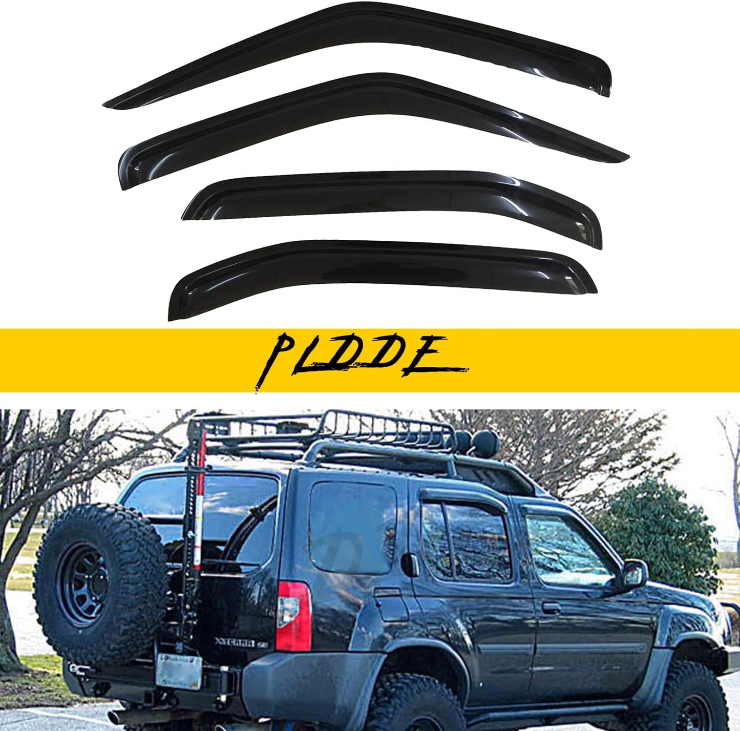 4 pcs Compatible with 2000-2004 Nissan Xterra Front+Rear Sun/Rain Guard Outside Mount Window Visors