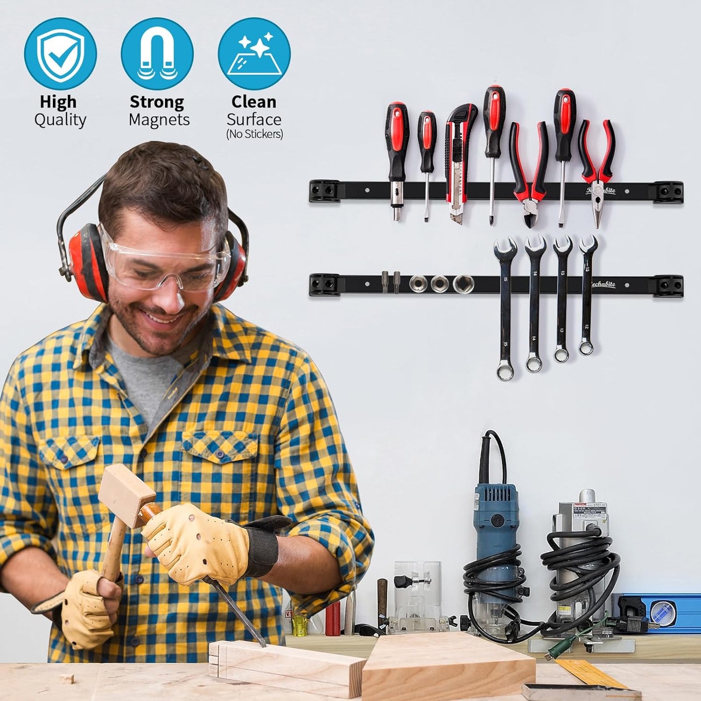 4 Pieces 18" Magnetic Tool Holder Strip, Black Magnet Bar, Metal Tool Organizer Rack for Garage Organization, Easy To Install in Workshop, Mounting Screws Included