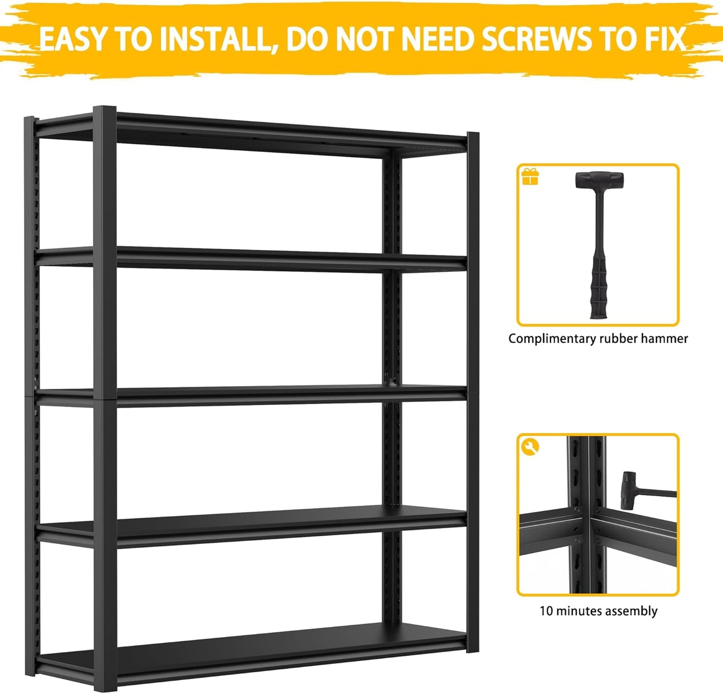 3020LBS Standing Shelf Units 72" H x 48″W x 20" D,Heavy Duty Garage Shelving Units and Storage, 5-Tier Metal Shelves, Storage Rack for Garage Organization, Basement, Workshop, 1Pack