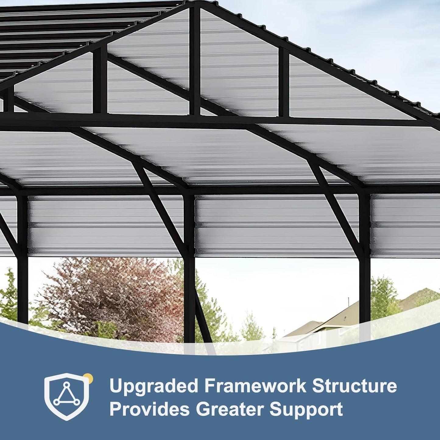 20x20 FT Metal Carport, Garage with Updated Frame Structure, Galvanized Steel Roof and Enhanced Base Canopy, Metal Garage Car Shelter Shade for Car, Boats and Truck