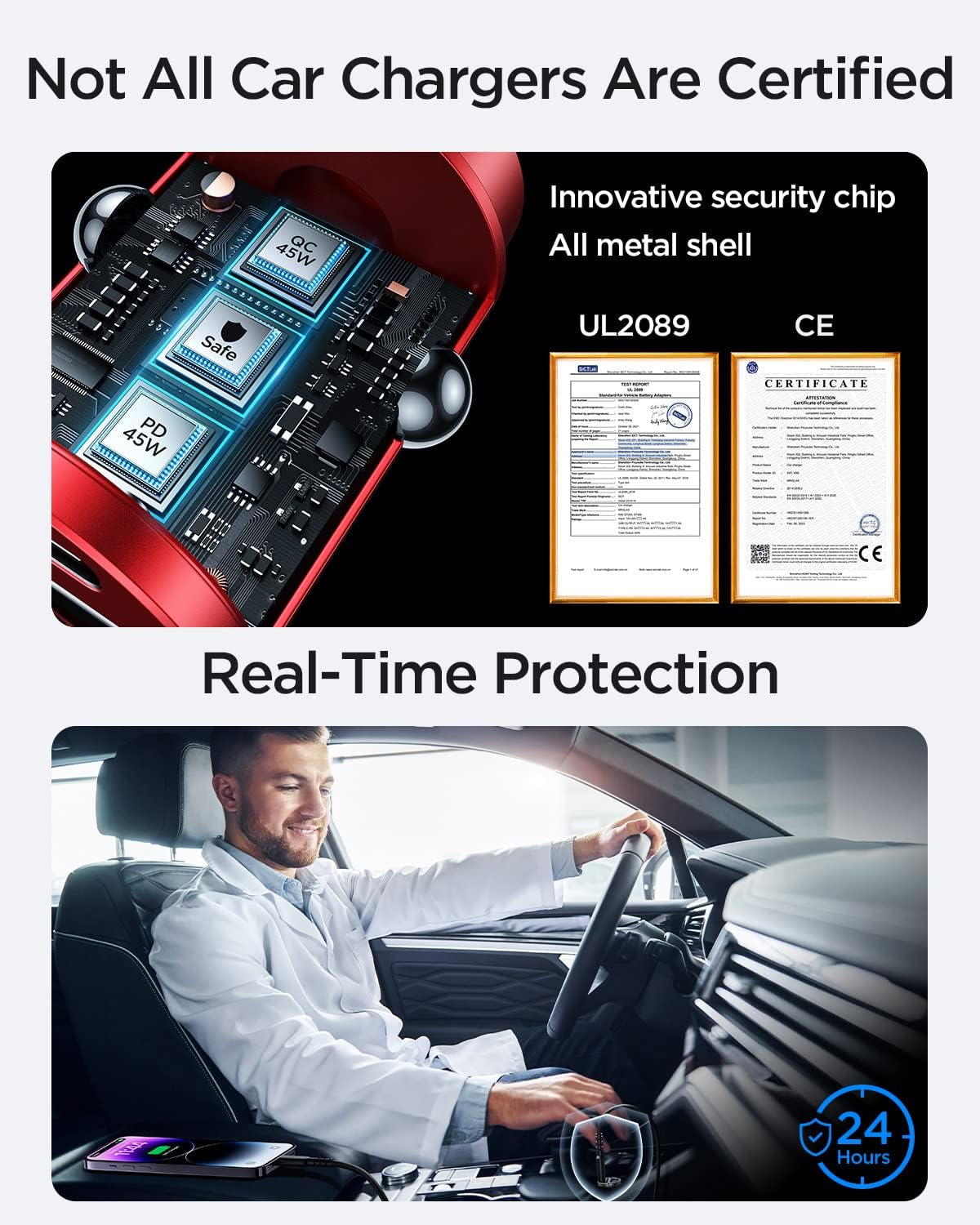 MRGLAS 90W USB C Car Charger Fast Charge, PD45W & QC45W, Flush Fit, Extra 3.3ft Type C Cable, All Metal, Cigarette Lighter USB Charger for iPhone 16 15 Pro Samsung S25 S24 S23 Ultra Pixel 8/8Pro/7-Red