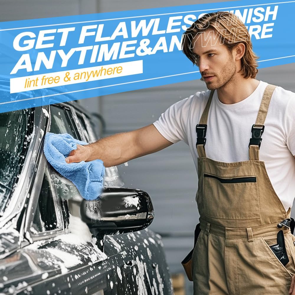 Micro Fiber Cloth，Coral Fleece Towels for Car，SUV，RV，Motorcycle，Boat，Absorbent, Lint-Free, Extra Soft,Reusable and Durable,Interior Microfiber Rags 16in x 16in-Blue 6 Packs