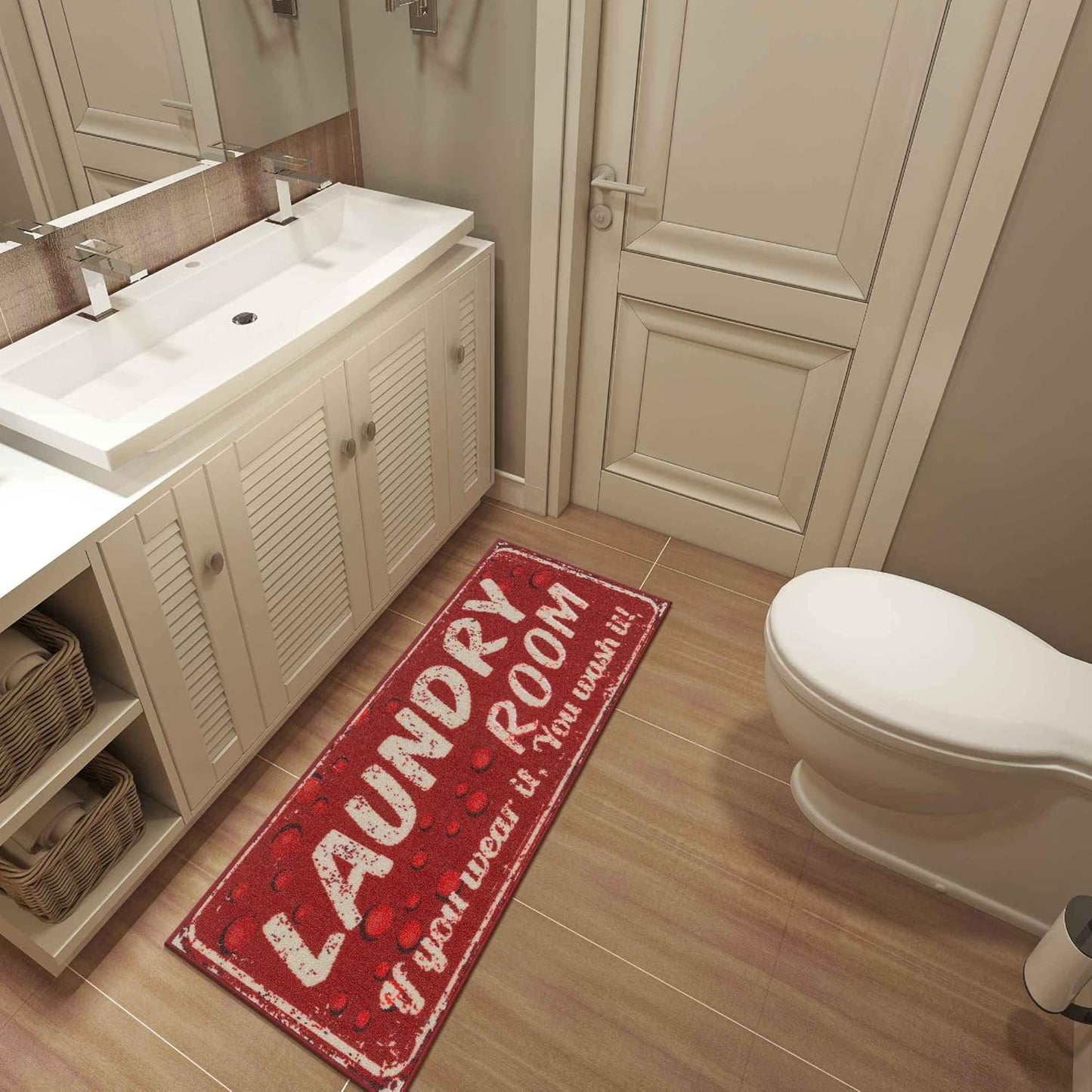 Ottomanson 20" x 59" Laundry Room Rug - Non-Slip Mat for Laundry & Mudroom - Durable, Stain-Resistant, and Easy to Clean - Perfect for High-Traffic Areas - Runner Rug for Entryway Bathroom, Red