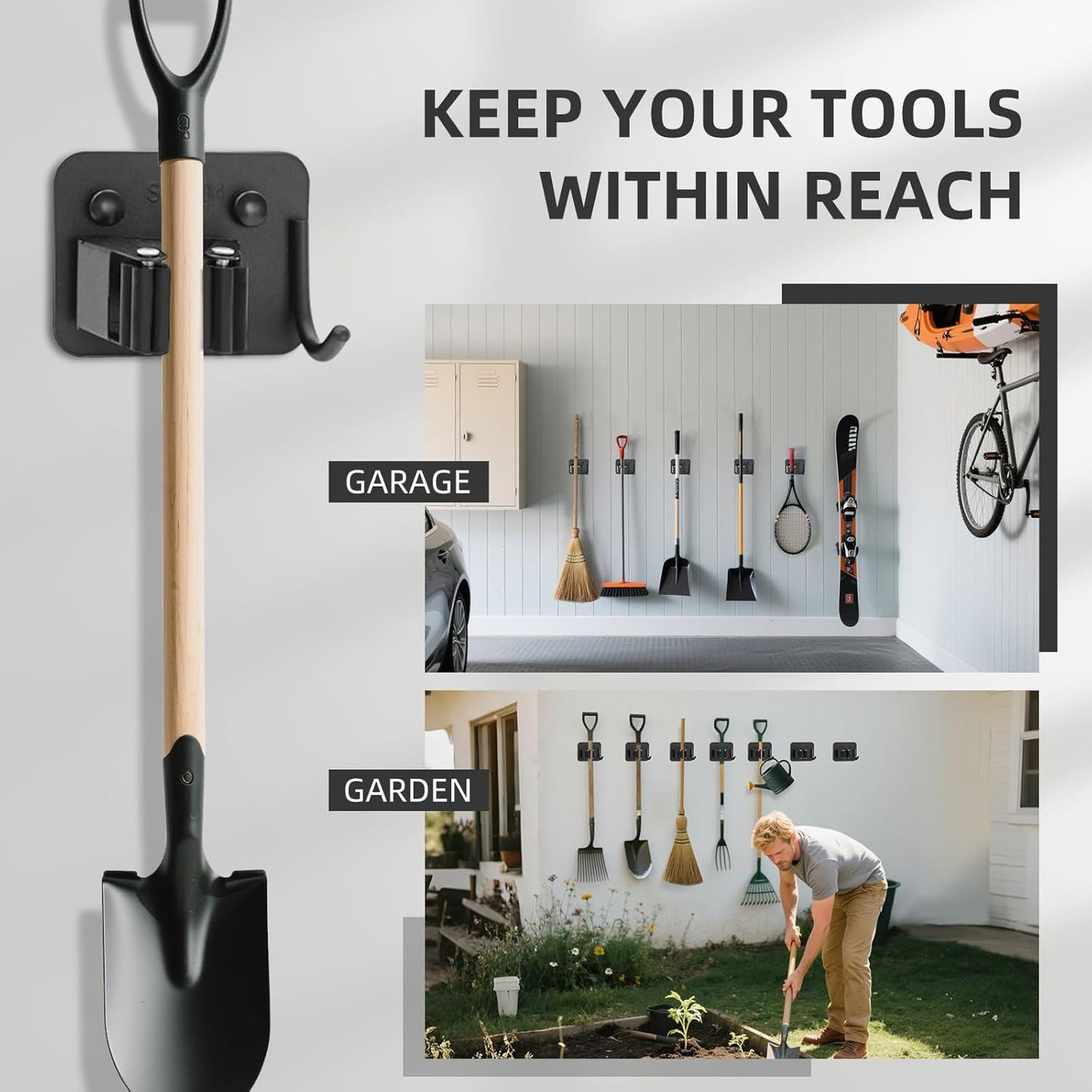 Broom Holder Wall Mount with Screws (4 Pack) Broom and Mop Organizer Wall Hanging, Anti-Slip Mop Holder Broom Hanger with Hooks, Stainless Steel Tool Rack for Garden Garage Organization