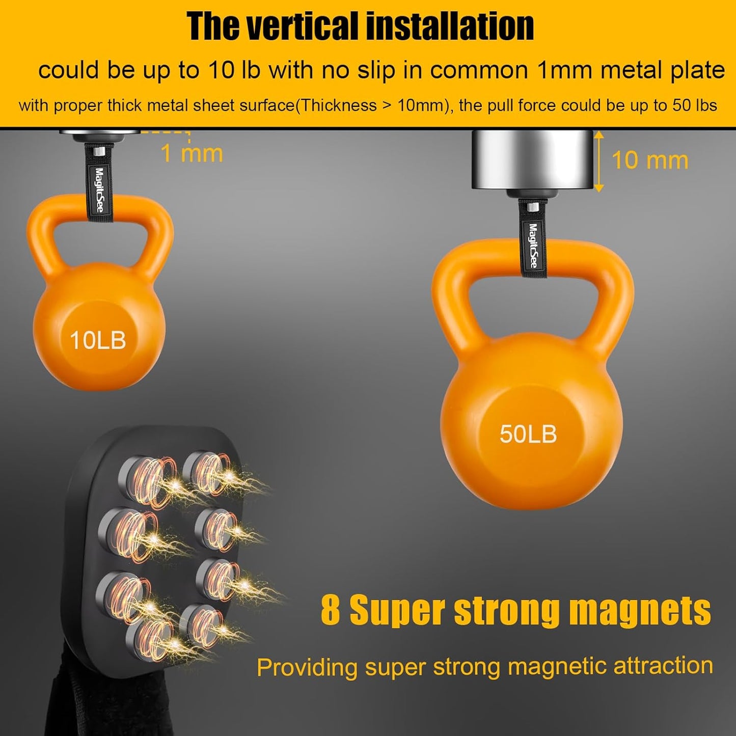 2 Pack Heavy Duty Magnetic Hook Straps for Extension Cords, Powerful Cruise Garage Storage Hook Ties for Hanging Cables, Garden Hoses Ropes, Workshop Tool Box Magnet Organize Hangers for Tools