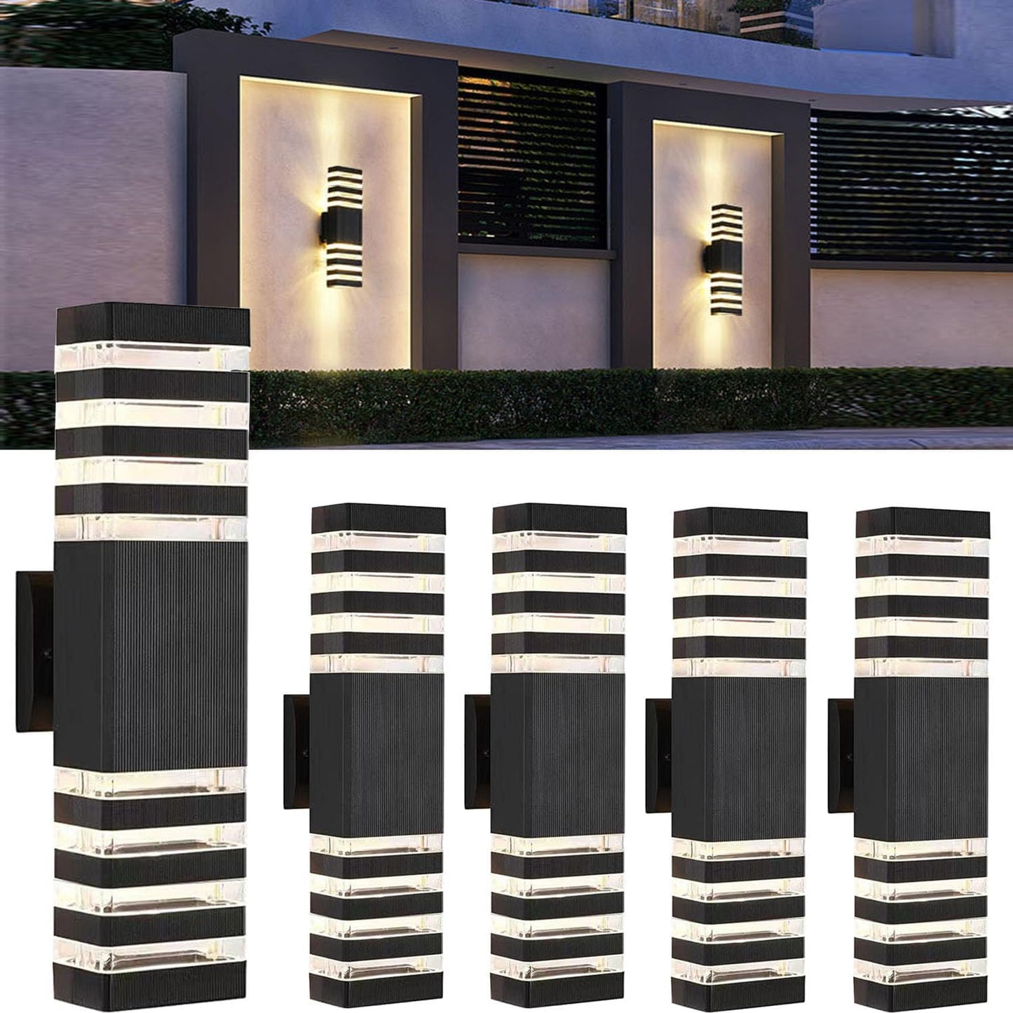 18inch LED Square Up & Down Wall Lights,24W Outdoor Wall Light 4000K Day White Aluminum Body Waterproof IP65 LED Exterior Light Fixtures Wall Mount for House Patio Garage Garden. (4 Pack)