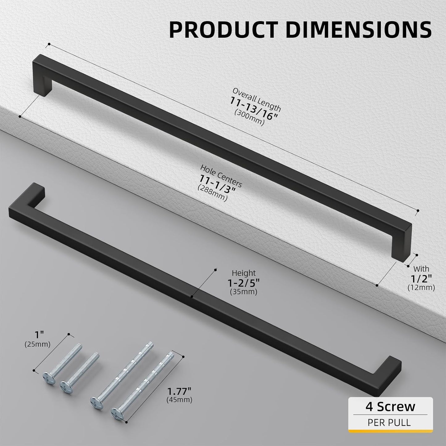 goldenwarm 60 Pack Black Square Bar Cabinet Pull Drawer Handle Stainless Steel Modern Hardware for Kitchen and Bathroom Cabinets Cupboard,Center to Center 11-1/3in(288mm)