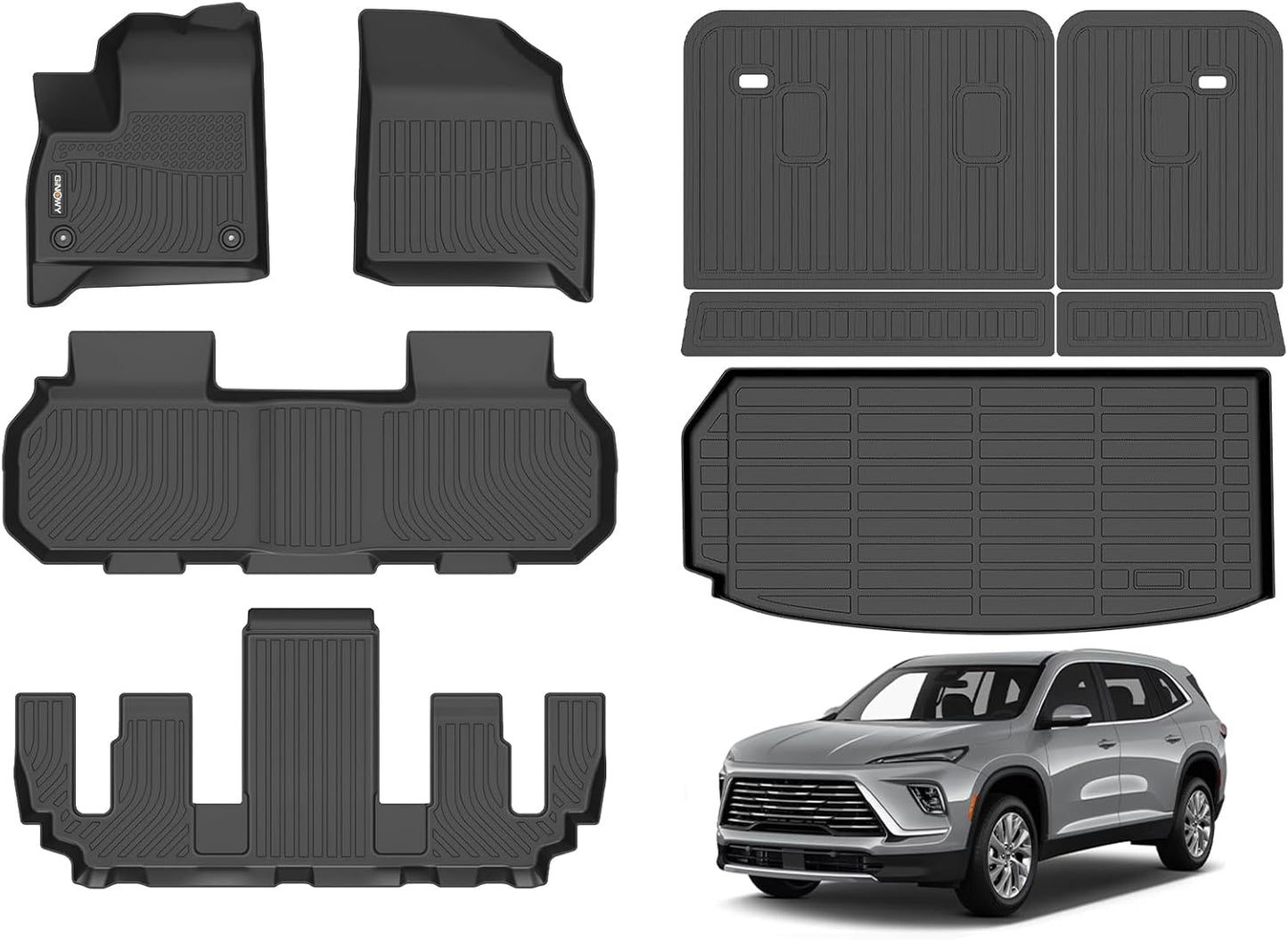GINOWY-Floor Mats & Cargo Liner for Buick Enclave 2025, TPE All Weather Protection 2025 Enclave Car Floor Mats, Non-Slip Trunk Mat Waterproof Enclave Accessories Mats,Black