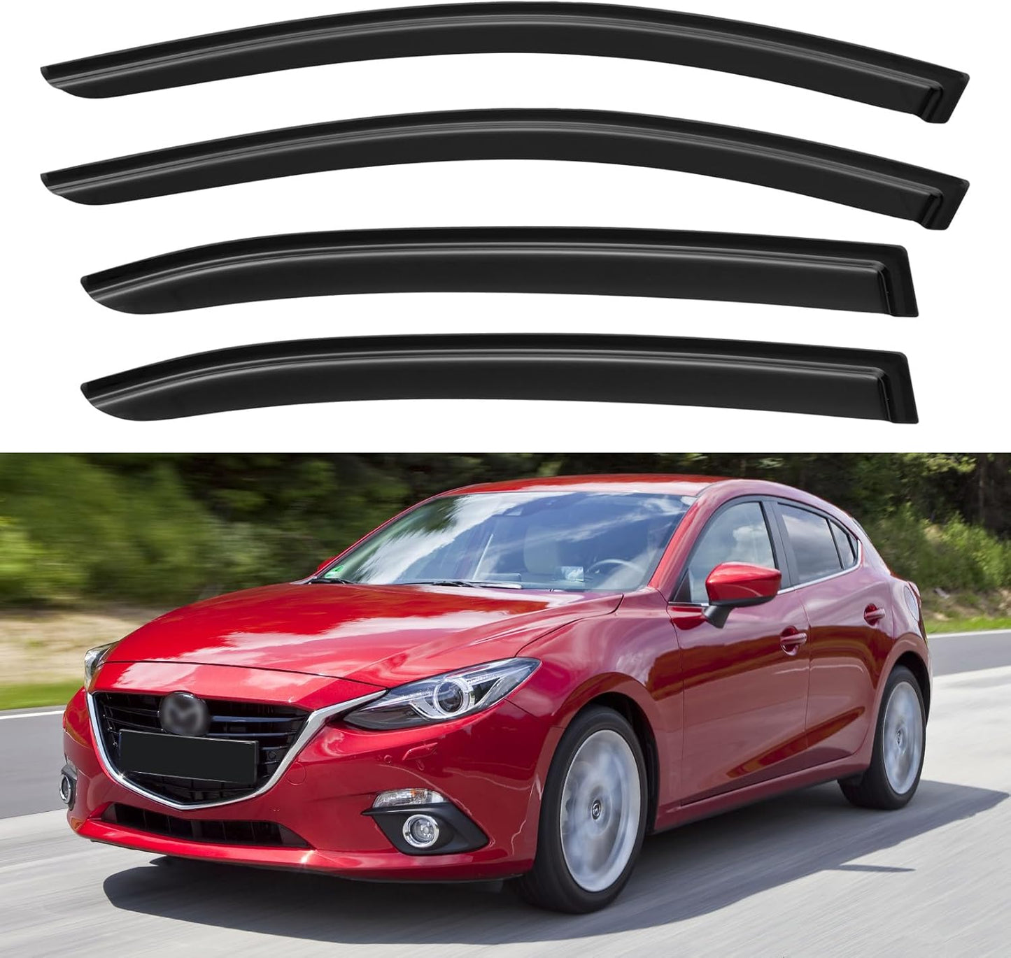 Window Visors Rain Guards for 2014-2018 Mazda 3 Sedan, Out-Channel Window Vent Wind Deflectors Visors Shades for 14-18 Mazda 3 Hatchback