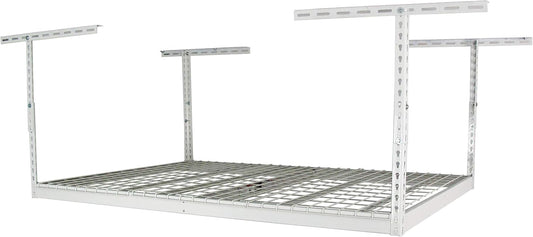 MonsterRax Overhead Garage Storage Racks 4x6, Ceiling Mounted Shelving, Adjustable Hanging Storage Organizer, Heavy Duty Steel, Holds 500 Pounds, Color: White, Adjusts 18"-33” off Ceiling