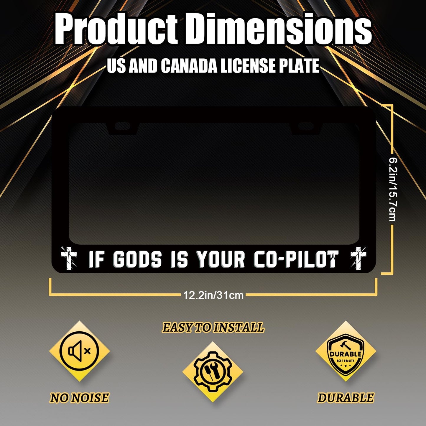 If Gods is Your Co-Pilot License Plate Frame Funny Jesus License Plate Stainless Steel Christian Car Accessory Religion License Plate Decoration Men Women Size 12.2" x6.2" with Screws