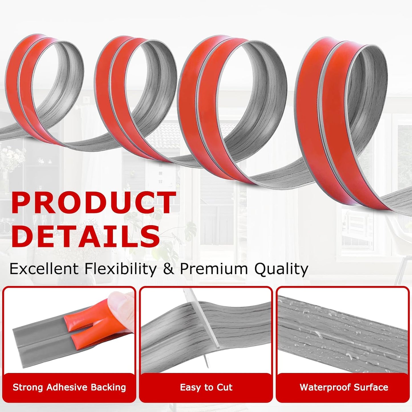 Flexible Wall Corner Protector Moulding Trim Peel and Stick Wall Corner Guards Edge Protector Self Adhesive Molding Trim Strip for Edge Ceiling (Light Gray Wood Grain, 1.6 in x 10 Ft)