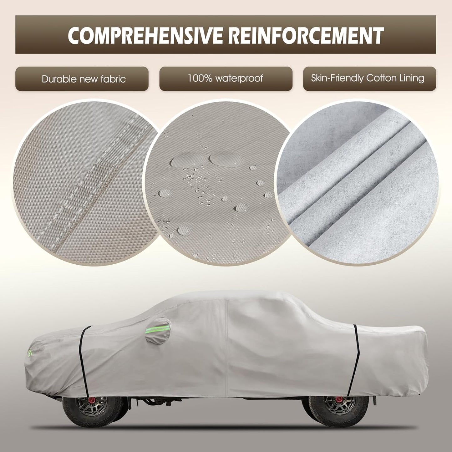 Migaven 6 Layers Car Cover Custom Fit for Toyota Tacoma 2005-2025, Waterproof Full Exterior Cover Rain Sun Protection with Door Zipper, Khaki