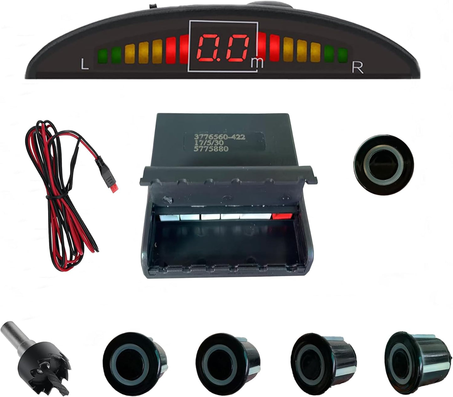 Pickup Truck Backup Radar System - Four 5.95m Sensors for Rear Installation, Compatible with Front Bumper Mounting - Enhance Safety & Visibility（Black）