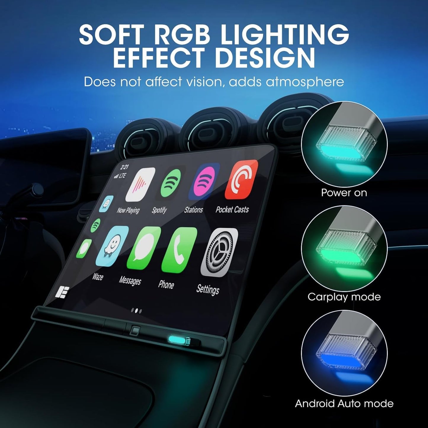 2in1 Mini Wireless Carplay Adapter for Apple iPhone & Android Auto,Plug in Auto Play Wired to Wireless Small Dongle,Bluetooth Car Adapter for Cars 2016+,iPhone iOS10/Android 11,Grey02