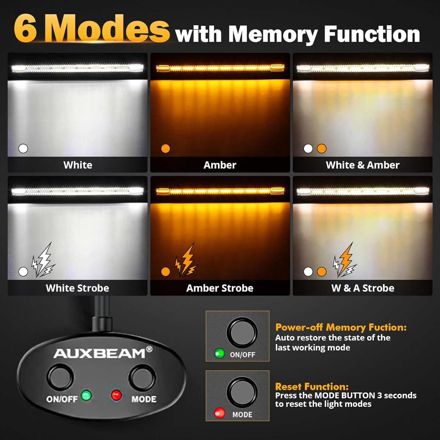 Auxbeam LED Led Light Bar 42 Inch 240W Straight Spot Flood Combo Led Off Road Lights, Amber White Strobe Offroad Fog Light Memory Function Yellow Driving Work Lights for Truck with DT Wiring Hardness