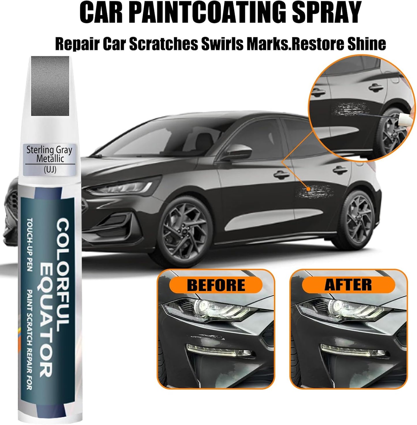 UJ Sterling Gray Metallic Touch Up Paint for Ford, Car Paint Pen Scratch Repair Two-In-One Touch Up Paint, Premium Car Scratch Remover for Deep Scratches