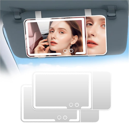 car mirror vanity Rechargeable Led, 3 Light Modes,Dimmable Touch Screen,Side with triple magnification mirror image (1)