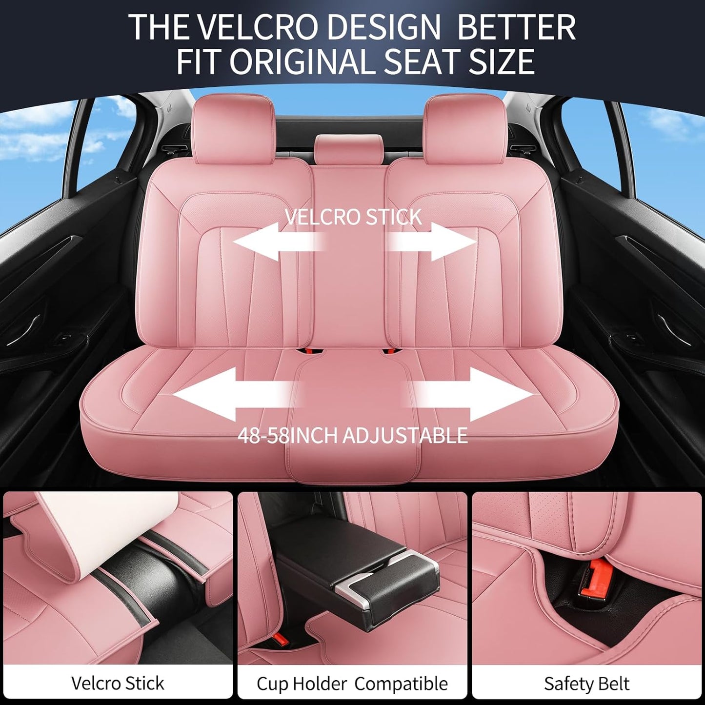 Pink Car Seat Covers,5 Seats Universal Seat Covers for Cars,Luxury Leather Comfortable Automotive Car Seat Protector Universal Fit for Most Cars SUV Sedans