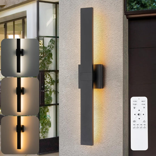 Modern Outdoor Wall Light 3CCT Dimmable LED Outdoor Sconce Lights with Remote Control(3000K 4000K 6000K), 27.2" Black Outside Light Fixtures for House Front Door Garage Porch & Patio