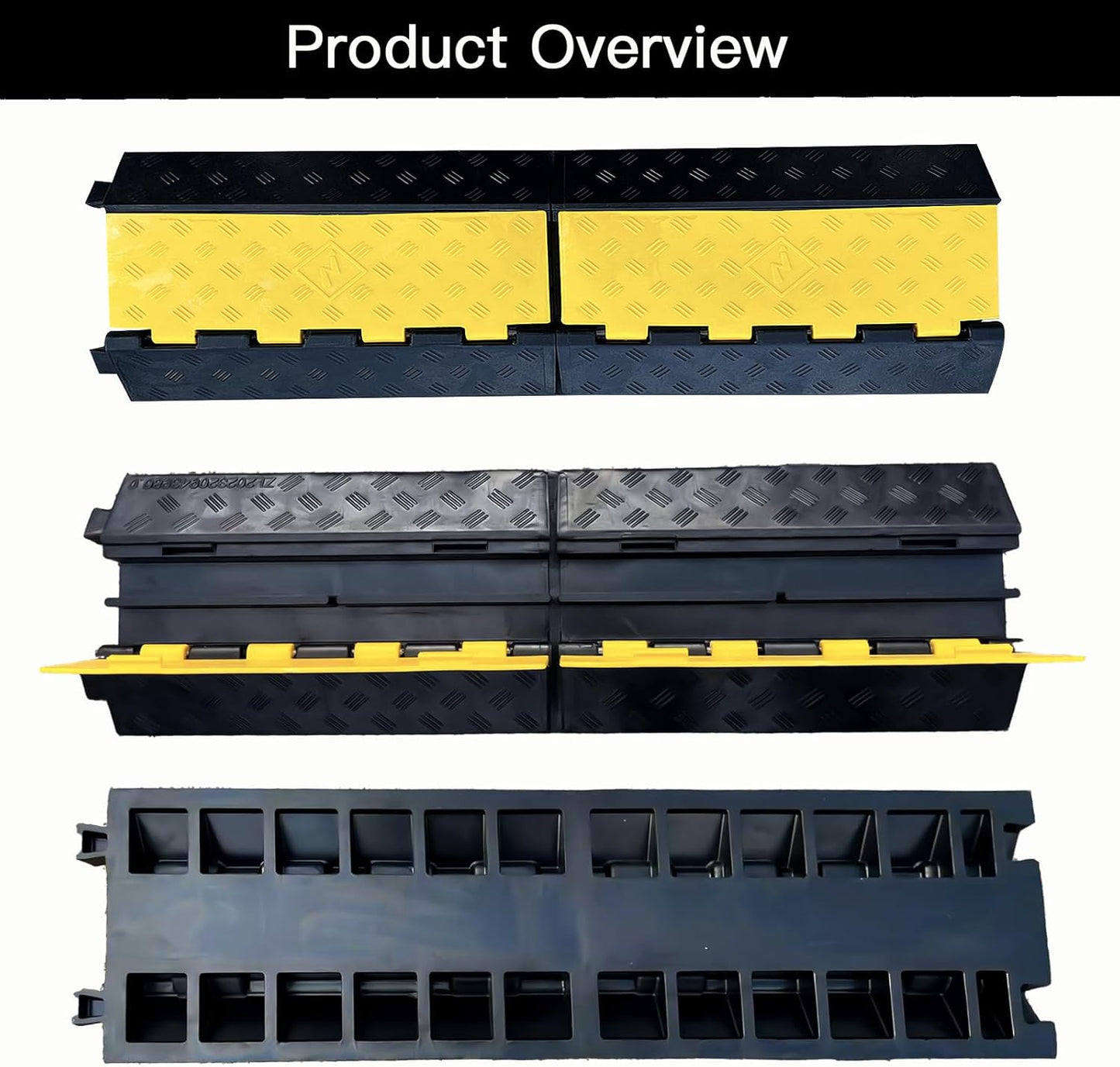 Foldable 2 Channel Rubber Cable Protector, 22000Lbs Load Capacity Wire Hose Pipe Hider Protective Ramp, Driveway Traffic Speed Bump for Asphalt Concrete Gravel Driveway Indoor Outdoor (1PACK)