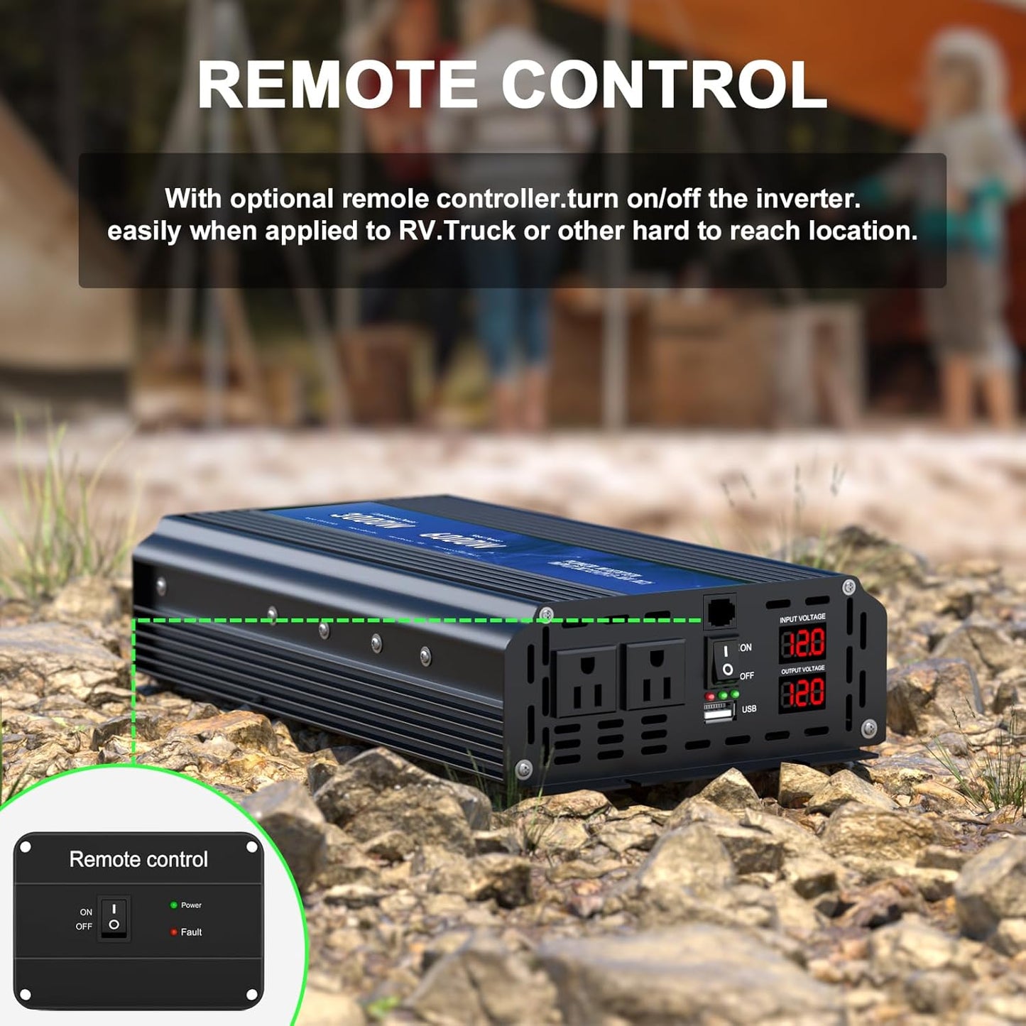 3000W Power Inverter,Peak Power 6000W 12V DC to AC 110V120V,Remote Control with 2AC Outlets and 2.4USB Port,LCD Display for Power Converter,Outdoor Activities,Emergency,Vehicles Truck RV Solar System