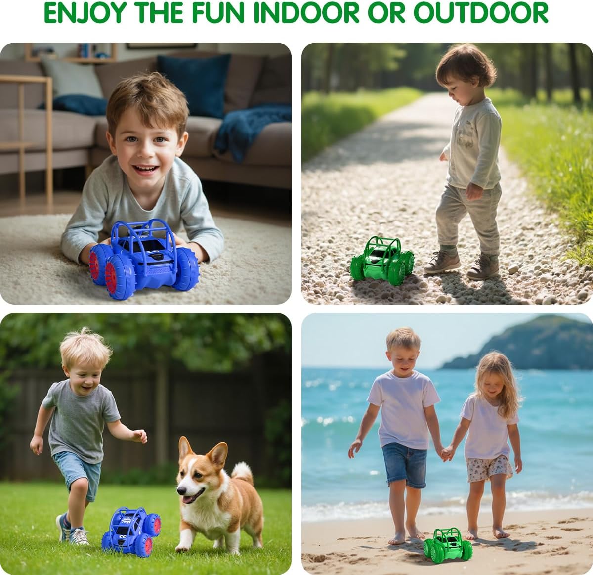 Remote Control Car, Fast Direct Charging RC Cars Amphibious Rechargeable Stunt Car 360° Rotating LED 2.4Ghz 4WD All Terrain Waterproof Cars Toy Christmas Birthday Gift Kids Boys 3-12 Years