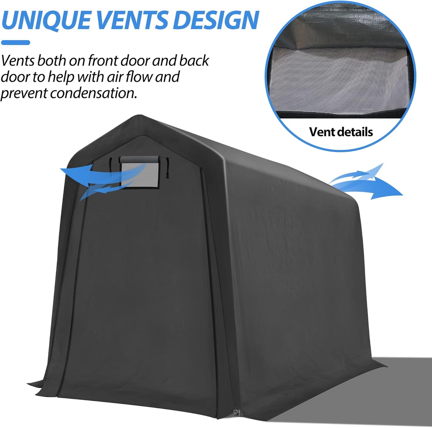 6x7Ft Outdoor Storage Shed, Portable Storage Shed with Roll-up Ventilated Door,Heavy Duty Waterproof Shelter Tent Carport for Motorcycle, Firewood, Garden Tools