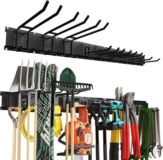 48 Inches Garage Organization,Wall Mount Garden Tool Organizer,660lbs Adjustable Heavy Duty Metal Hanging Hooks, Garden Tool Hangers Storage Rack for Garage, Yard, and Shed (3 Racks, 9 Hooks)
