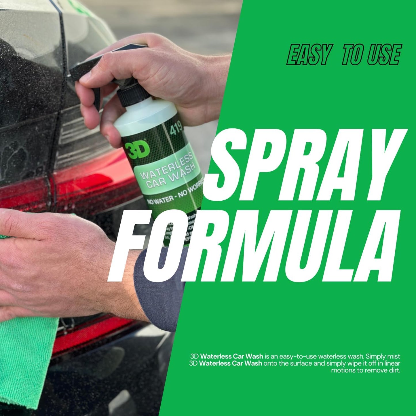 3D Waterless Car Wash - Easy Spray Waterless Detailing Spray - No Soap or Water Needed - Great on Cars, RVs, Motorcycles & Boats 16oz.