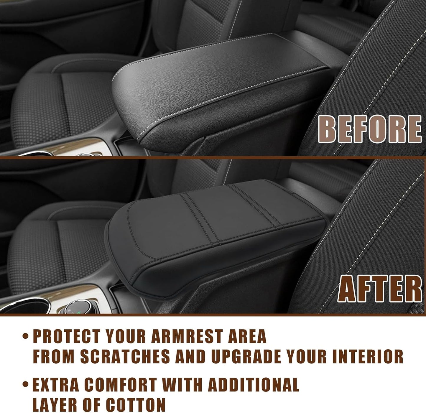 Muslogy for Acadia 2017-2023 Center Console Pad Armrest Cover Vegan Leather Cushion Pad Accessories Armrest Lid Protector Extra Soft Compatible with GMC Acadia 2023 2022-2017 (Black/Black Trim)