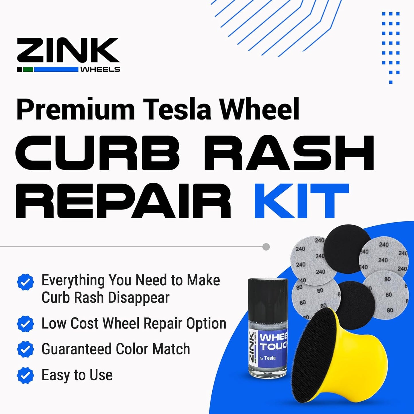 Premium Tesla Wheel Curb Rash Repair Kit for Model X 22-inch Silver Turbine Rims - DIY Kit with Color-matched Touch Up Paint - Made in USA