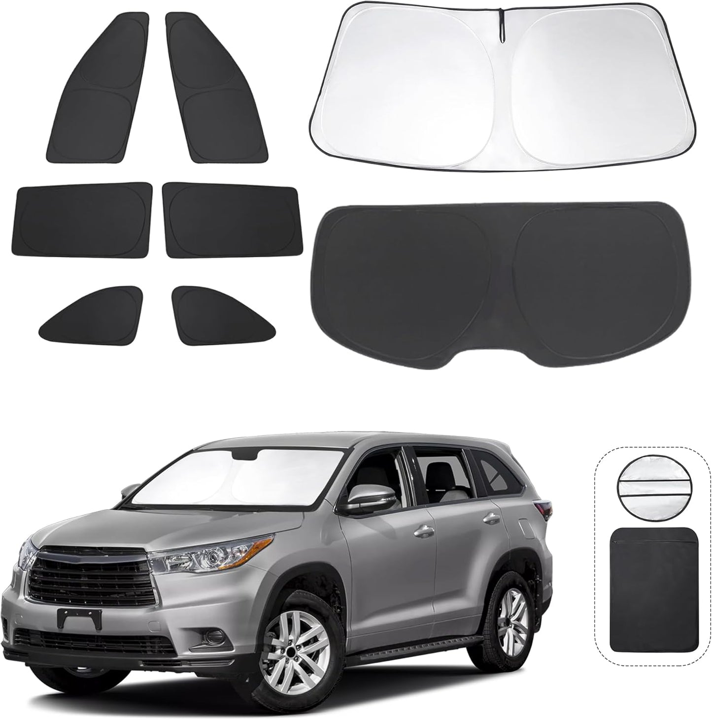 TINGLU Window Shades for Toyota Highlander 2014-2019 Accessories Side Full Windows Cover Camping Rear Triangular Windshield Sun Shade Sun UV Rays Privacy Protection 8PCS