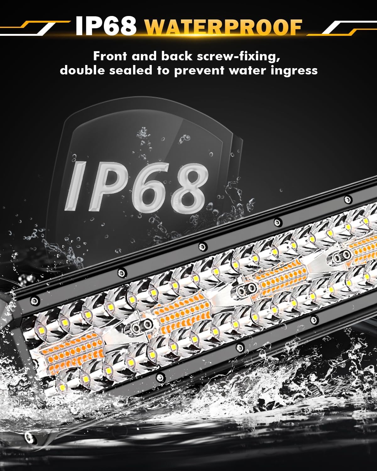 Auxbeam 20 Inch 420W LED Light Bar, 6 Modes Strobe Amber Pod Lights Yellow Fog Light Dual Color Spot Flood Offroad Driving Lights, Memory Function LED Work Lights for Truck Car ATV