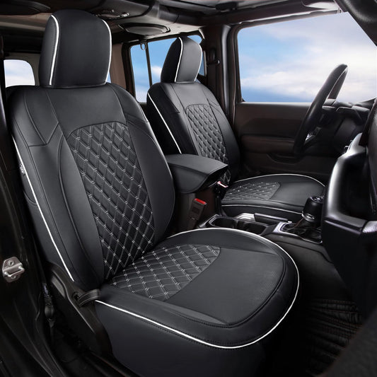 GIANT PANDA Customized Full Set Car Seat Covers for Jeep Wrangler 4 Door JL Sahara Sport Rubicon Willys 2018 2019 2020 2021 2022 2023 2024 2025 Without Rear Cup Holder,Faux Leather - (Black+Gray)