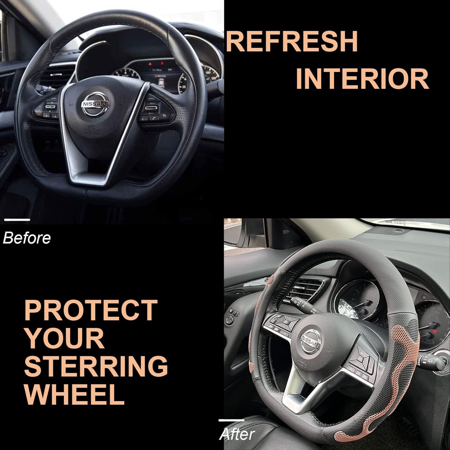 PINCTROT D Shaped Comfy Grip Steering Wheel Cover, Anti-Slip Design, Flat Bottom 14.5-15 Inch(Silicone Brown)