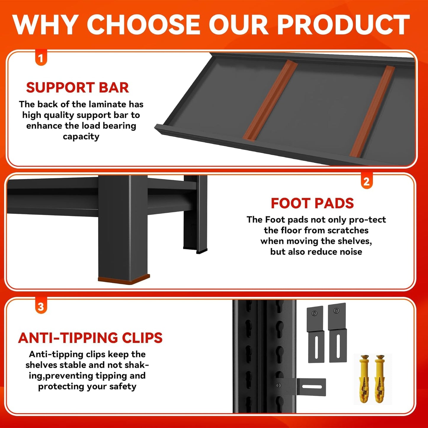 Garage Shelving 3600LBS Heavy Duty Shelving Units and Storage Shelves Adjustable 6 Tier Metal Shelving for Kitchen,Utility Room and Basement, Black (15.75" Dx35.43 Wx77.44 H)