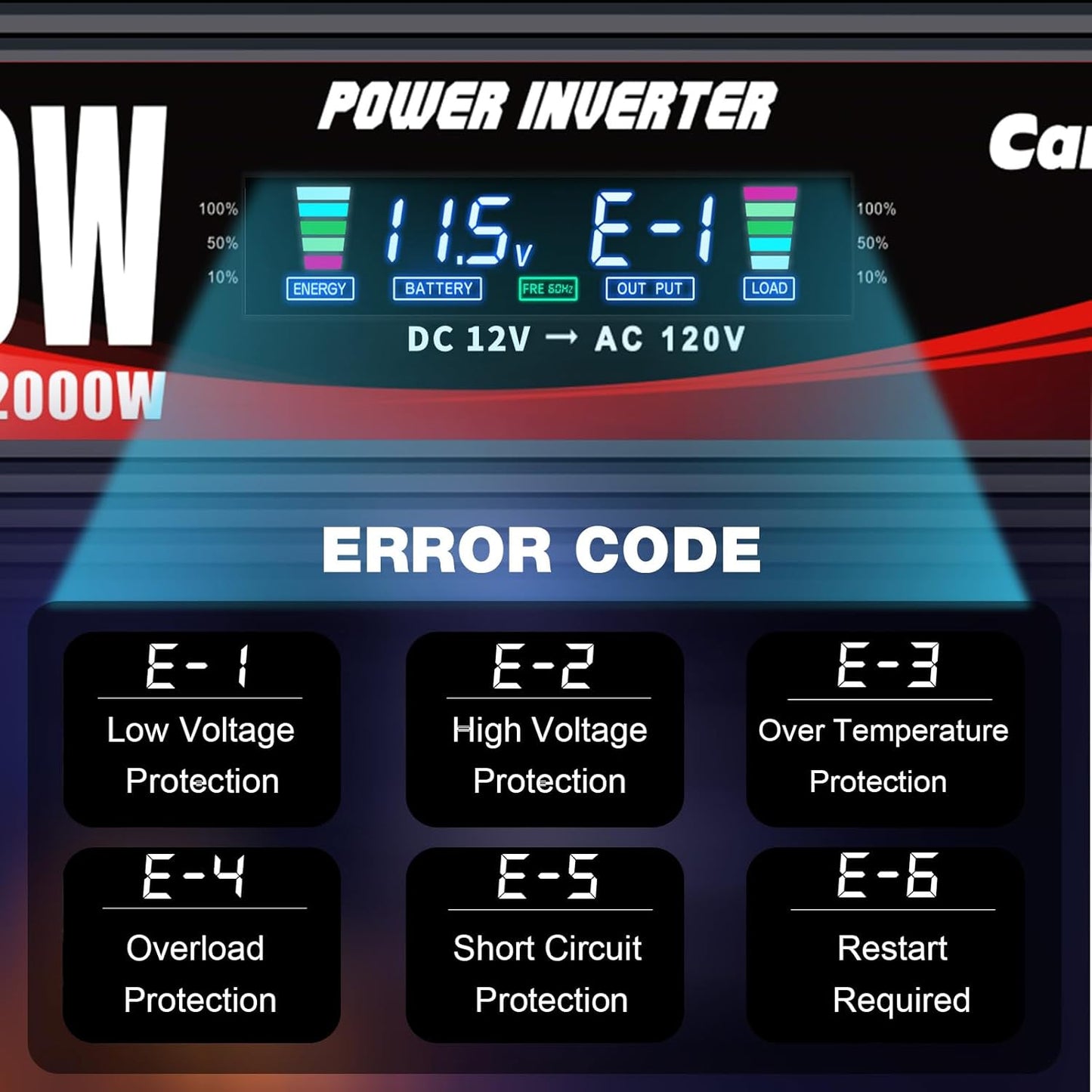 1000W/2000W(Peak) Car Power Inverter DC 12V to 110V/120V AC Converter with LCD Display Dual AC Outlets and Dual USB Car Charger for Car Camping Laptop Truck Black