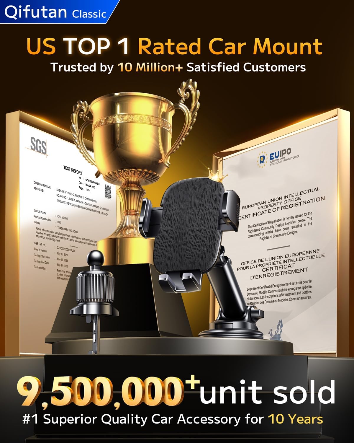 Qifutan Dash Mounted Phone Holders for Your Car Dash Phone Mount for Car Dashboard Air Vent Multi-Mount 3 in 1 Vehicle Windshield Holder Compatible Multi-Device Clip