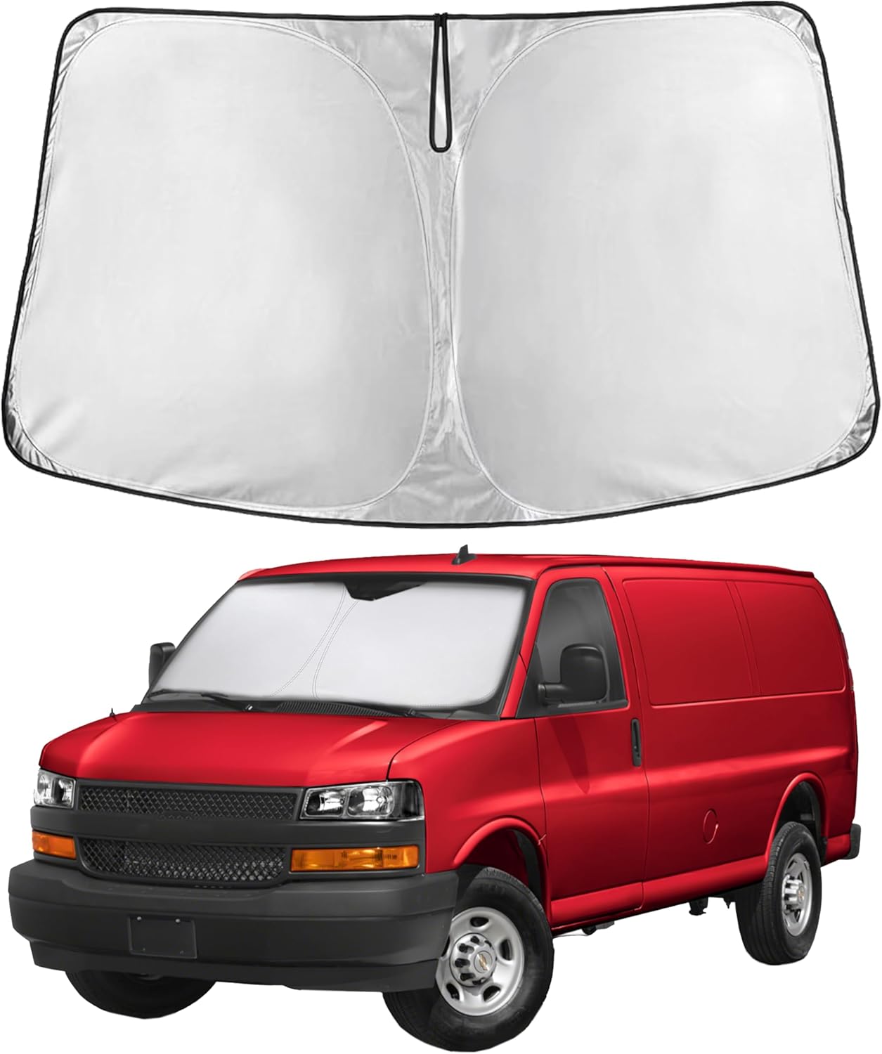 EcoNour Windshield Sunshade Compatible for Chevy Express 1996-2024 2025-240T Polyester Material Cars Sun Visor Reflector Blocks UV Rays - Foldable Sunshade Interior Protection Accessories