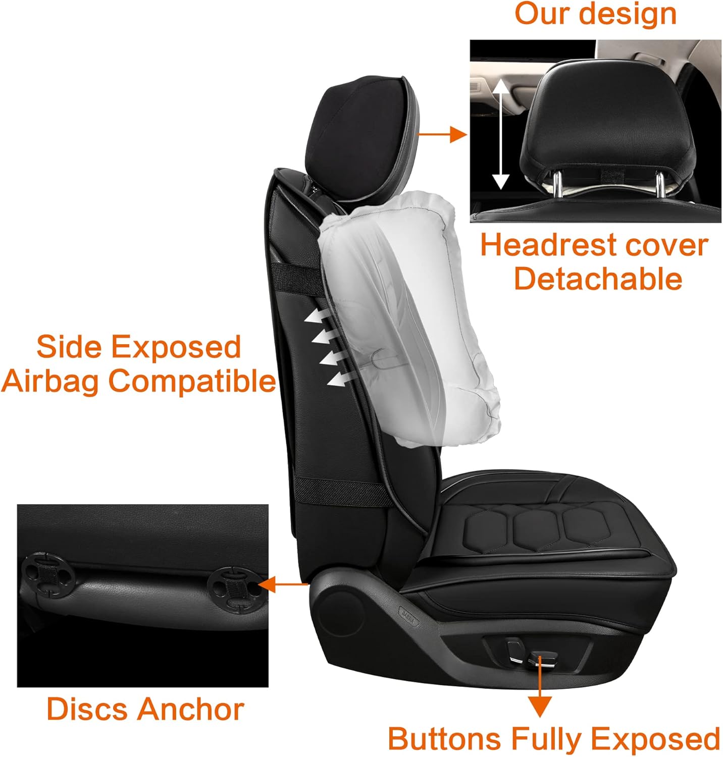 Pariitadin Leather Car Seat Covers Full Set, Waterproof Faux Leather Seat Covers for Cars, Non-Slip Car Interior Covers Universal Fit for Most Cars Sedans Trucks SUVs, Black