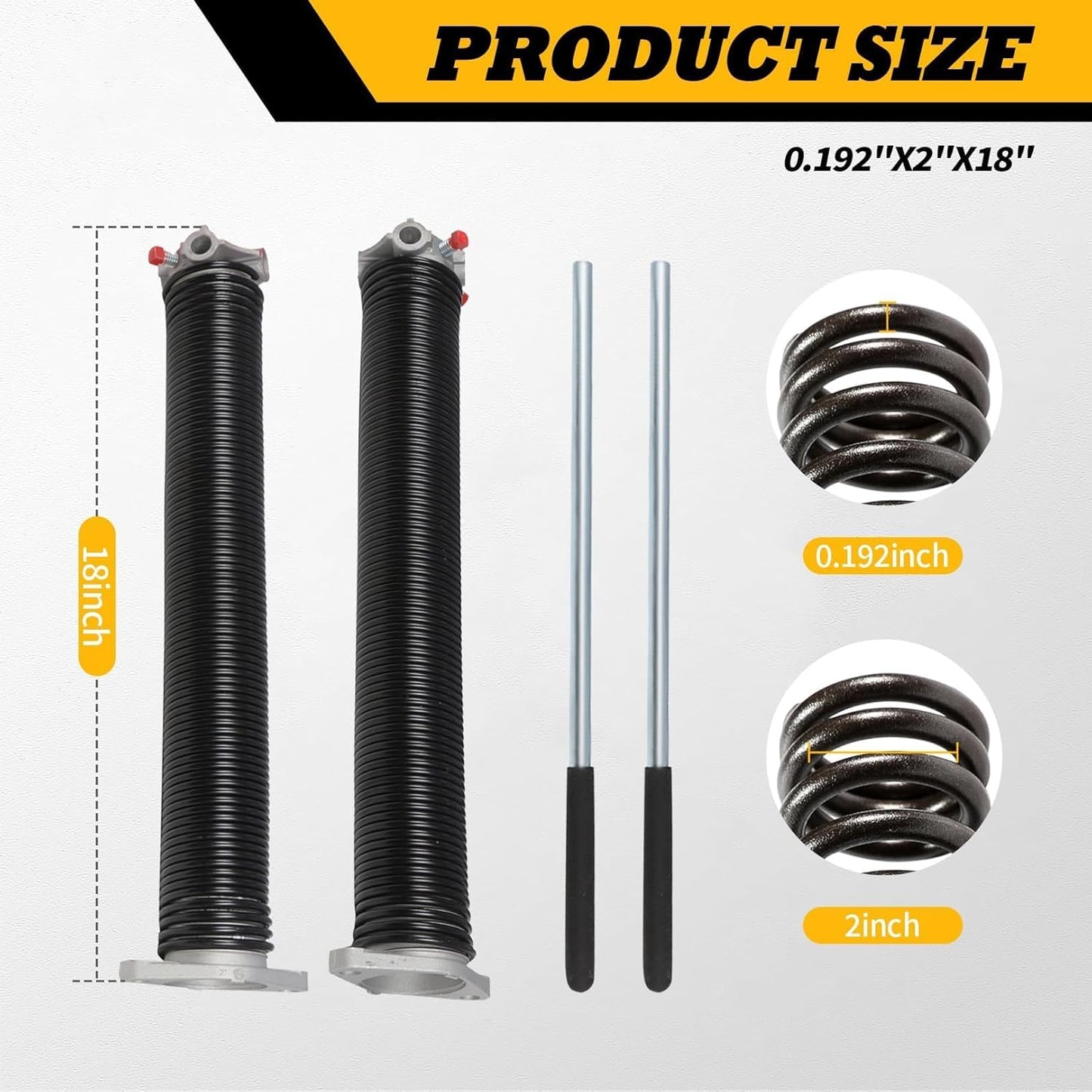 Pair of 2"Garage Door Torsion Springs Set with Non-Slip Winding Bars, Electrophoretic Coated (0.192X2"X18")