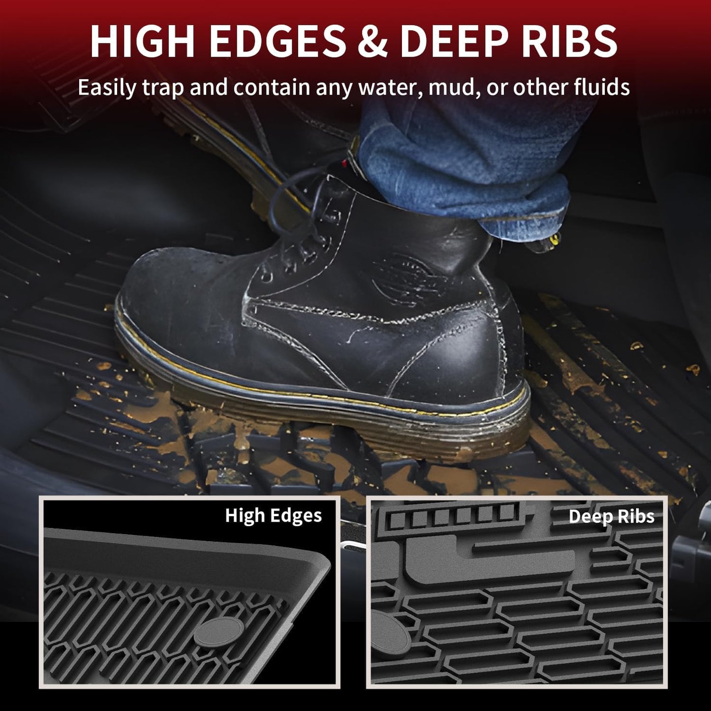 LASFIT Floor Mats and Trunk Mat for Ford Mustang Mach-E 2025 2024 2023 2022 2021 (Cargo Floor in Top Position) All Weather TPE Car Liners, 1st & 2nd Row & Cargo Liner, 4pcs Black