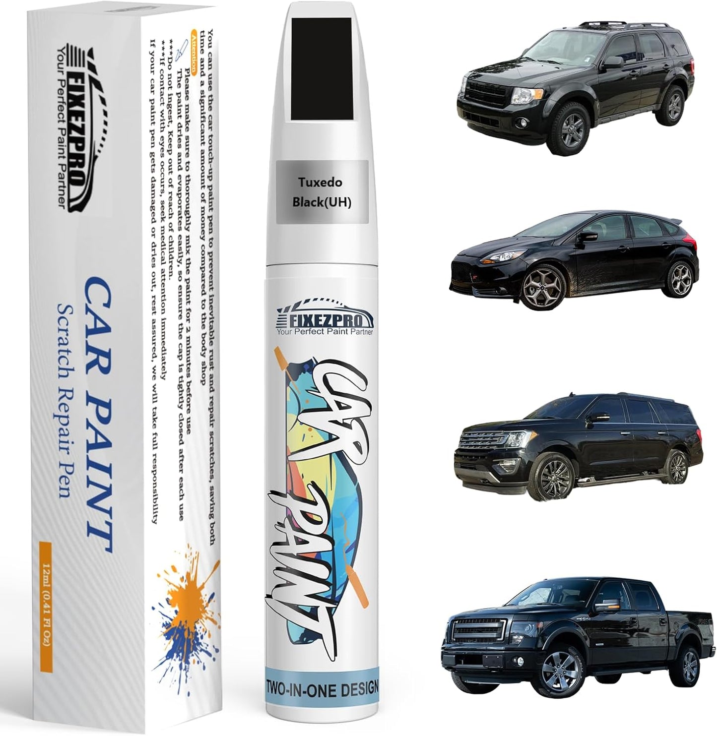 Tuxedo Black(UH) Touch Up Paint for Ford, Car Paint Scratch Repair Remover Pen Color Exact Match, Quick and Easy Fix Automotive Chips and Nicks Scuff